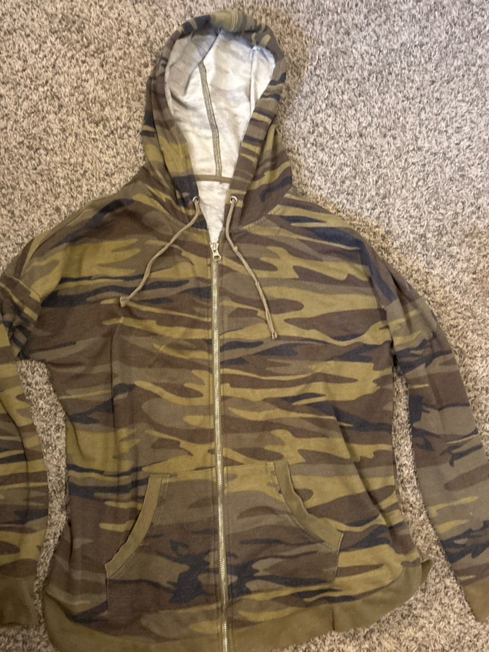 Camo Zip-Up Hoodie in Olive Green